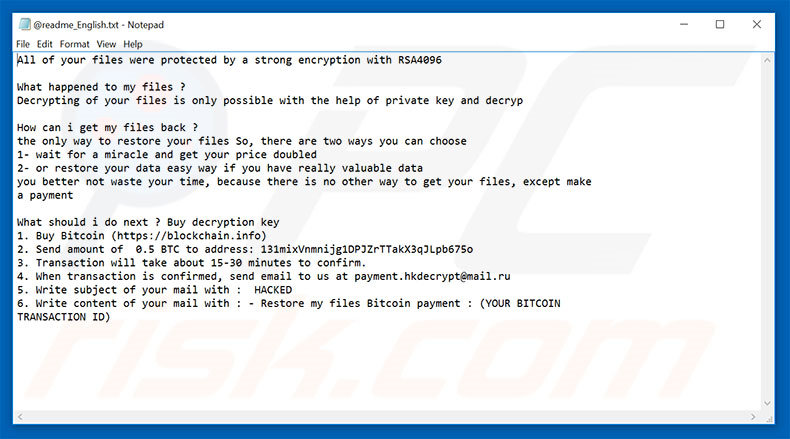 Hacked ransomware Engelse tekst