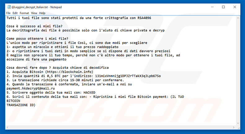 Hacked ransomware Italiaanse variant