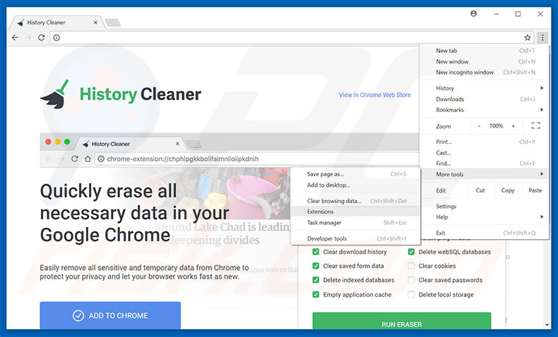 Verwijder de History Cleaner  advertenties uit Google Chrome stap 1