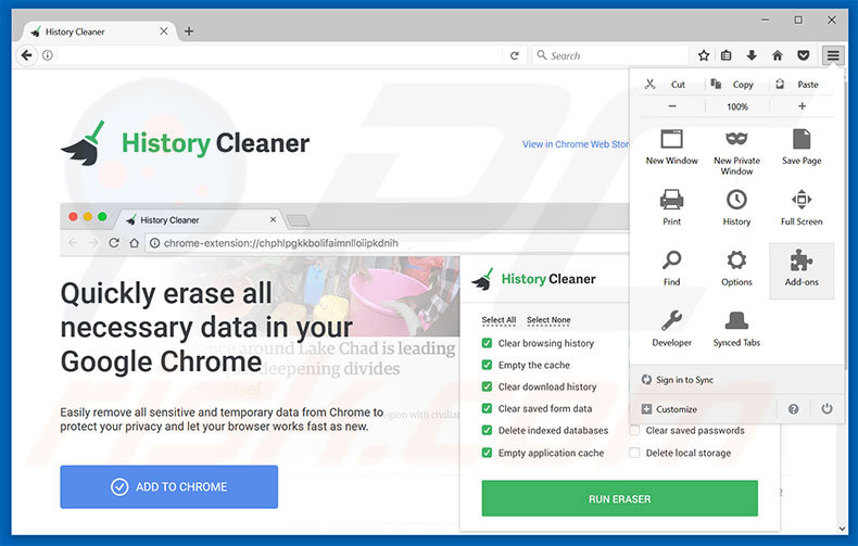 Verwijder de History Cleaner advertenties uit Mozilla Firefox stap 1