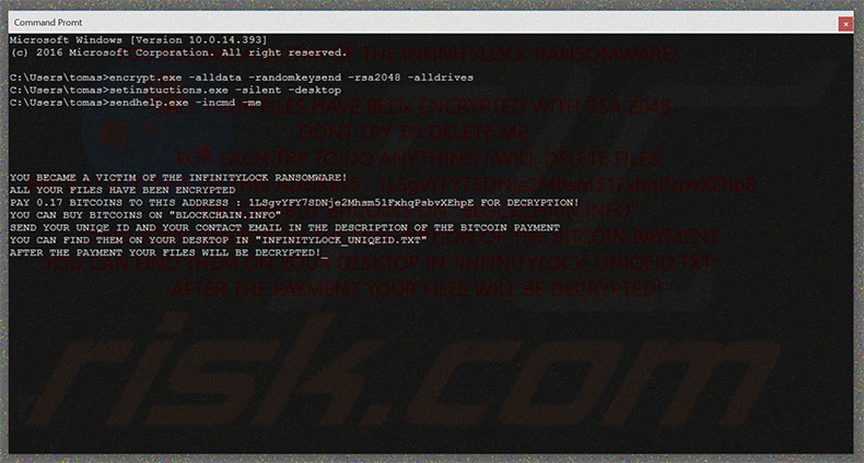 InfinityLock ransomware opent een pop-up venster