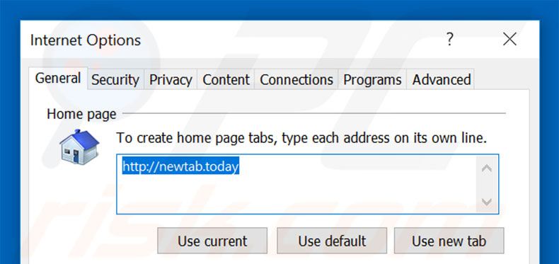 Verwijder newtab.today als startpagina in Internet Explorer
