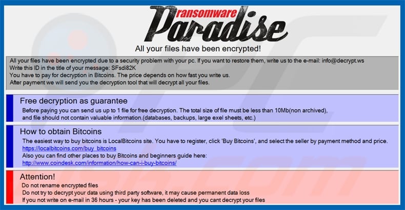 paradise ransomware pop-up bericht