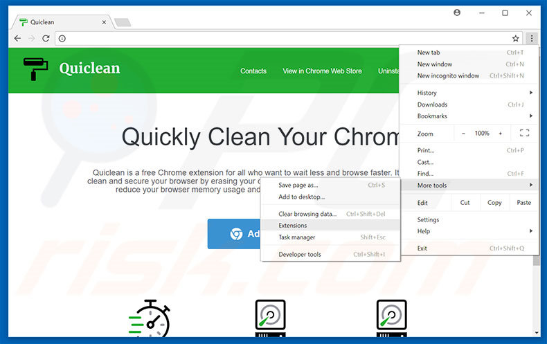 Verwijder de Quiclean advertenties uit Google Chrome stap 1
