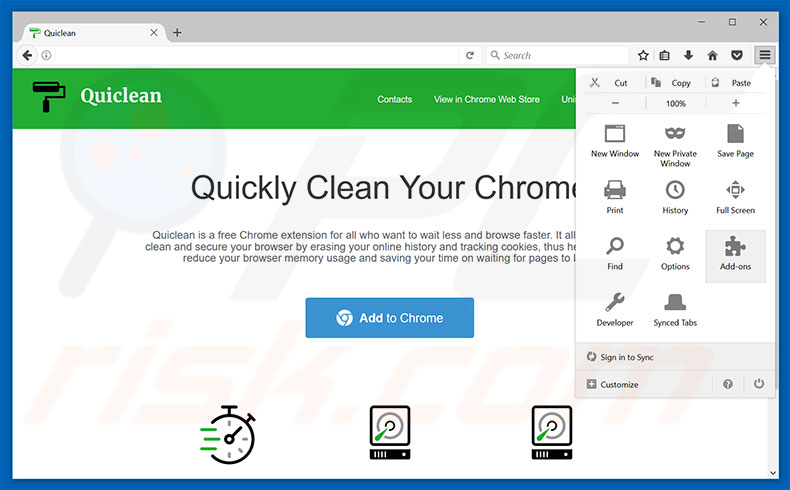 Verwijder de Quiclean advertenties uit Mozilla Firefox stap 1