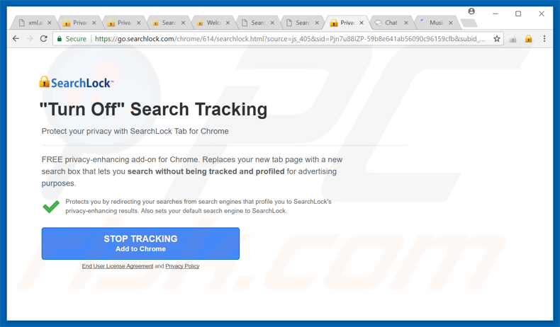 searchlock browser hijacker promoting pop-up