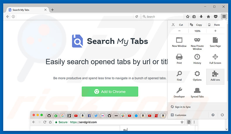 Verwijder de Search My Tabs advertenties uit Mozilla Firefox stap 1