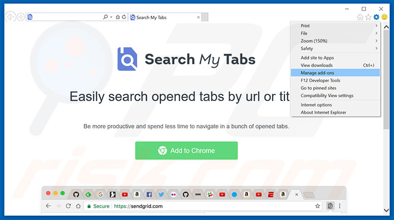 Verwijder de Search My Tabs advertenties uit Internet Explorer stap 1