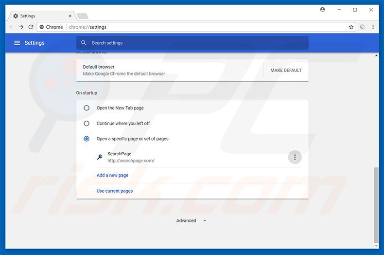 Verwijder searchpage.com als startpagina in Google Chrome