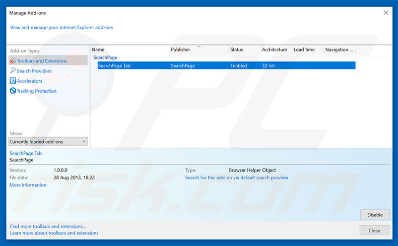 Verwijder aan searchpage.com gerelateerde Internet Explorer extensies