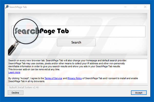 Officiële SearchPage Tab browser hijacker installatie-setup