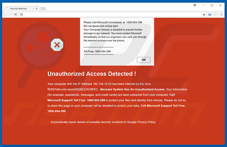 Unauthorized Access Denied ! oplichting Google Chrome variant