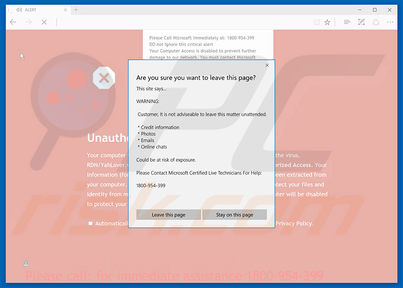 Unauthorized Access Denied ! scam Microsoft Edge variant