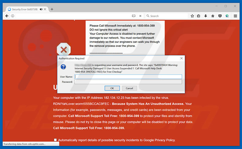 Unauthorized Access Denied ! oplichting Mozilla Firefox variant