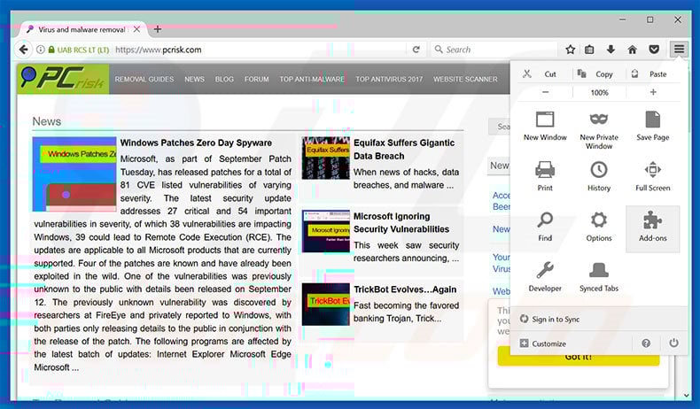 Waarschuwing! Malware Detected! advertenties uit Mozilla Firefox stap 1