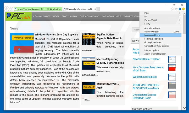 Waarschuwing! Malware Detected! advertenties uit Internet Explorer stap 1