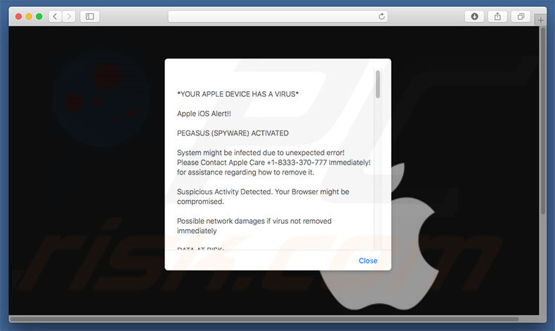 YOUR APPLE DEVICE HAS A VIRUS oplichting