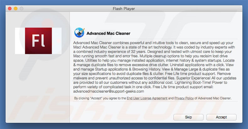 Misleidende installer gebruikt om Advanced Mac Cleaner te promoten