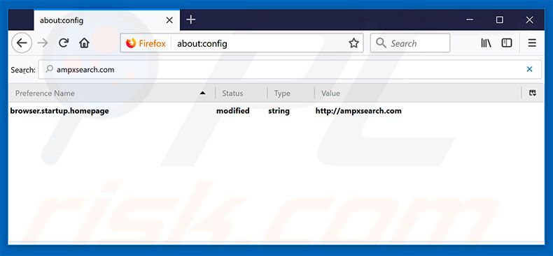 Verwijder ampxsearch.com als standaard zoekmachine in Mozilla Firefox