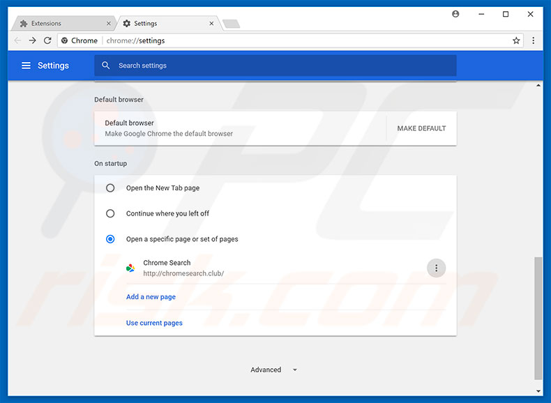Verwijder chromesearch.club als startpagina in Google Chrome