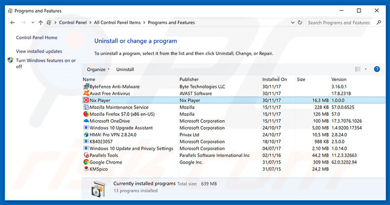 Cyber Security adware uninstall via Control Panel