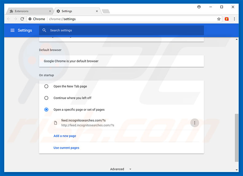 Feed.incognitosearches.com verwijderen als standaard zoekmachine in Google Chrome