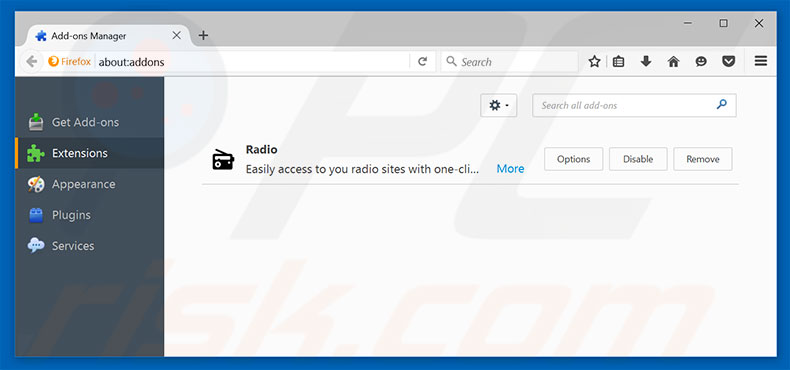 Verwijder aan feed.incognitosearches.com gerelateerde Mozilla Firefox extensies