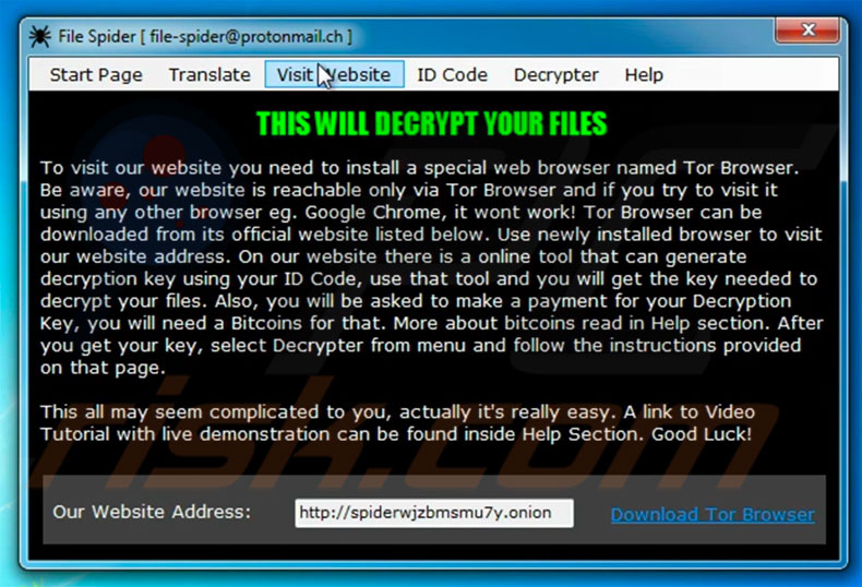 File Spider popup Website