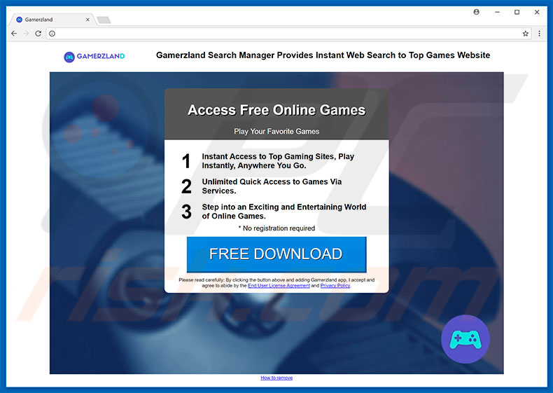Website die promotie maakt voor de GamerzLand browser hijacker