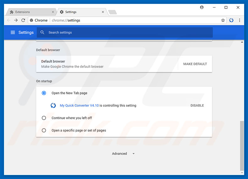 Verwijder search.hmyquickconverter.com als startpagina in Google Chrome