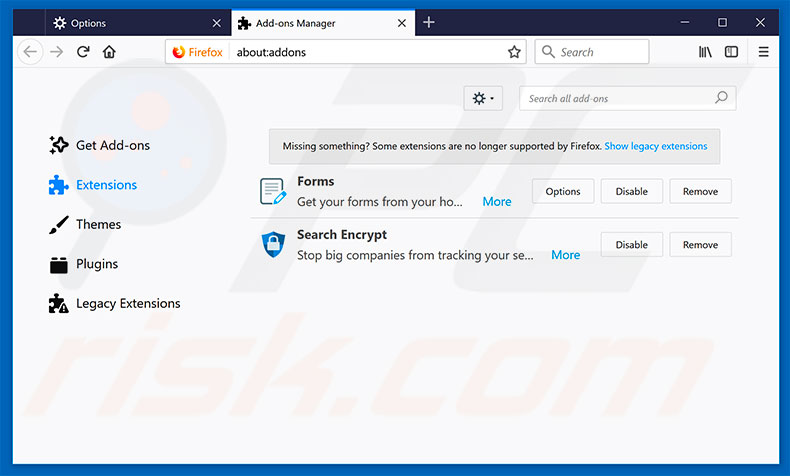 Verwijder aan search.hmyquickconverter.com gerelateerde Mozilla Firefox extensies