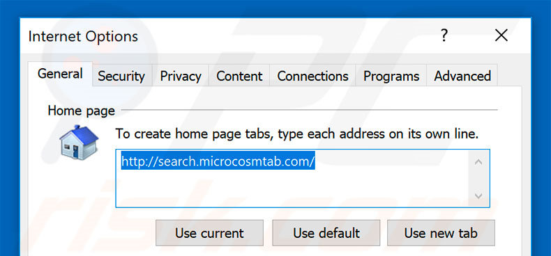Verwijder search.microcosmtab.com als startpagina in Internet Explorer