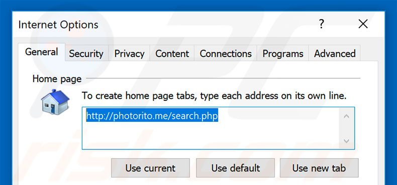 Verwijder photorito.me als startpagina in Internet Explorer