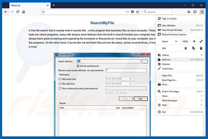 Verwijder de SearchMyFile advertenties uit Mozilla Firefox stap 1
