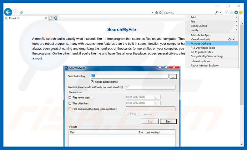 Verwijder de SearchMyFile advertenties uit Internet Explorer stap 1