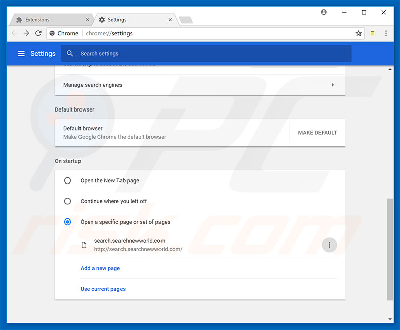 Verwijder searchnewworld.com als startpagina in Google Chrome