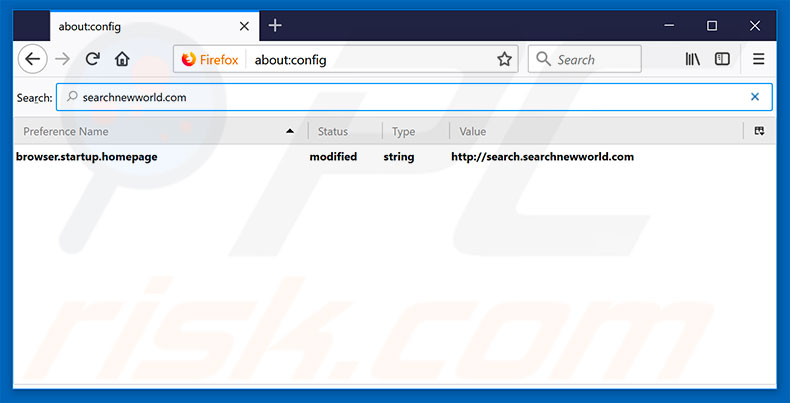 Verwijder searchnewworld.com als standaard zoekmachine in Mozilla Firefox