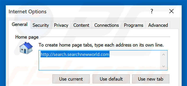 Verwijder searchnewworld.com als startpagina in Internet Explorer