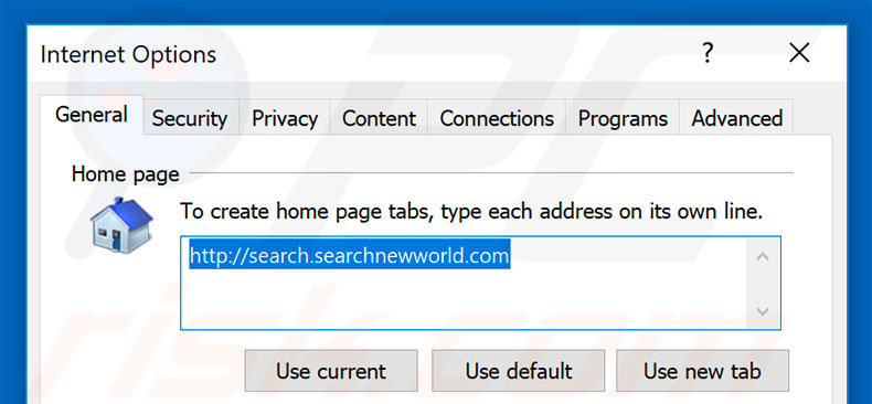 Verwijder searchnewworld.com als startpagina in Internet Explorer