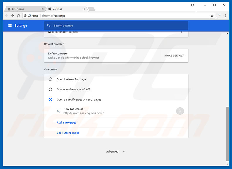 Verwijder search.searchquicks.com als startpagina in Google Chrome