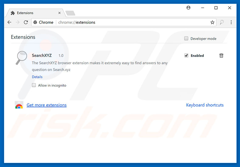 Verwijder aan search.xyz gerelateerde Google Chrome extensies