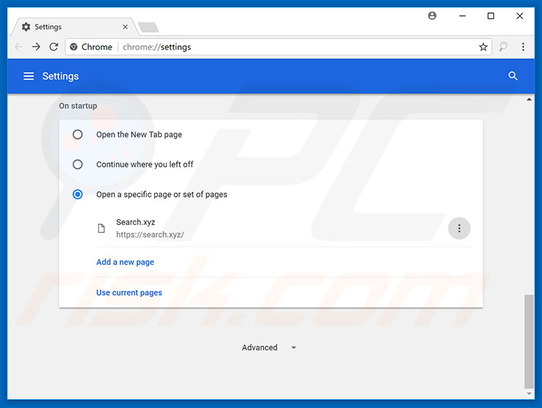Verwijder search.xyz als startpagina in Google Chrome