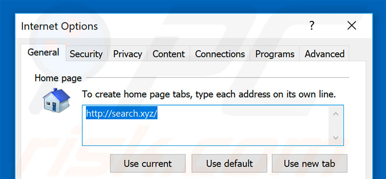 Verwijder search.xyz als startpagina in Internet Explorer