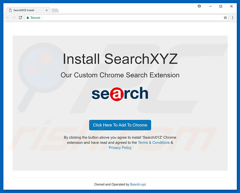 Website om SearchXYZ browser hijacker te promoten