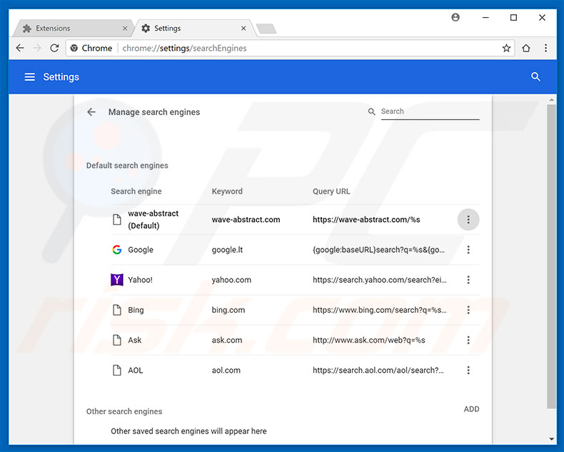 Wave-abstract.com verwijderen uit de standaard zoekmachine van Google Chrome