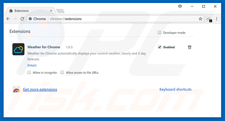 Verwijder de Weather For Chrome  advertenties uit Google Chrome stap 2