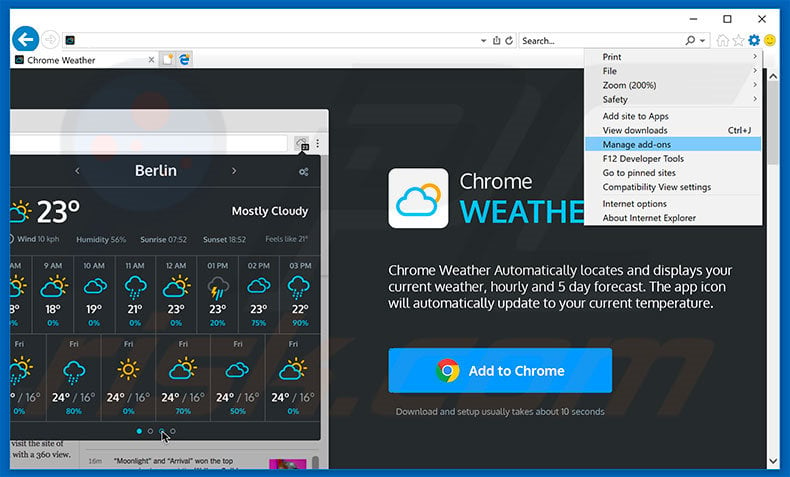 Verwijder de Weather For Chrome advertenties uit Internet Explorer stap 1