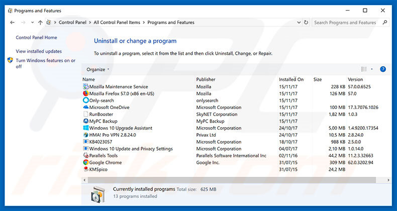 Your Device Is Under Threat adware verwijdering via het Controle Paneel