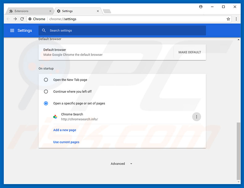 Verwijder chromesearch.info als startpagina in Google Chrome