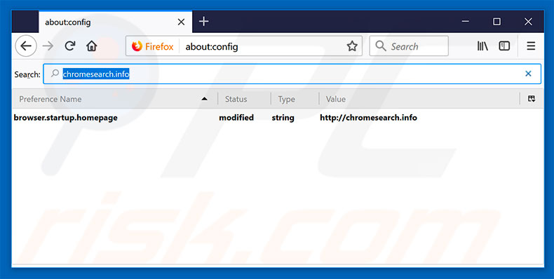 Verwijder chromesearch.info als standaard zoekmachine in Mozilla Firefox